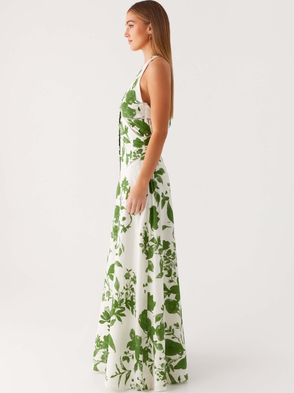 Peppermayo Green Floral Halter Maxi Dress - White & Green - Picture 3 of 13